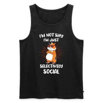 pas timide / hamster, chemise de cochon d’Inde - Débardeur bio Premium Homme - noir - Devant - Michal (187cm)
