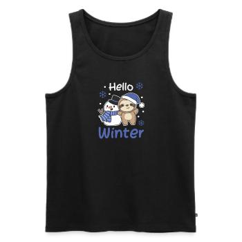 Faultier Hello Winter schneemann schnee weihnacht - Männer Premium Bio Tank Top - Schwarz - Vorne - Michal (187cm)