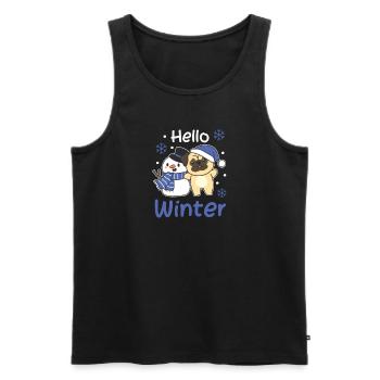 Mops Hello Winter schneemann schnee weihnachten - Männer Premium Bio Tank Top - Schwarz - Vorne - Michal (187cm)