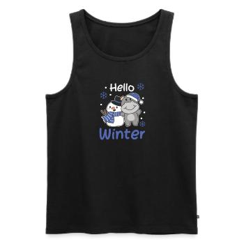 Hippo Hello Winter Bonhomme de neige Noël - Débardeur bio Premium Homme - noir - Devant - Michal (187cm)