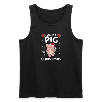 Je veux un cochon pour les cochons doux de Noël - Débardeur bio Premium Homme - noir - Devant - Michal (187cm)