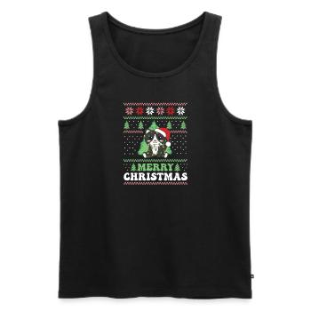 Merry Christmas retro ugly christmas cat - Men's Premium Organic Tank Top - black - Front - AI Model Male 178 light (178cm)