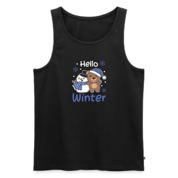 Bär Hello Winter schneemann schnee weihnachten - Männer Premium Bio Tank Top - Schwarz - Vorne - Michal (187cm)