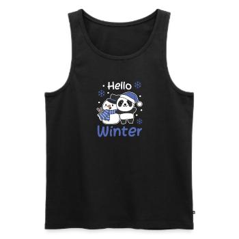 Panda Hello Winter snowman snow - Men's Premium Organic Tank Top - black - Front - AI Model Male 178 light (178cm)