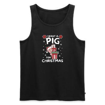 Je veux un cochon pour les cochons doux de Noël - Débardeur bio Premium Homme - noir - Devant - Michal (187cm)