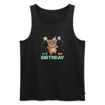 Ours pour l’anniversaire des enfants c’est mon anniversaire - Débardeur bio Premium Homme - noir - Devant - AI Model Male 178 light (178cm)