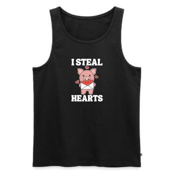 Cochon pour la Saint-Valentin Je vole des cœurs - Débardeur bio Premium Homme - noir - Devant - Michal (187cm)
