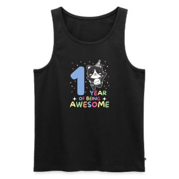 Cat for 1st birthday for children one year old - Men's Premium Organic Tank Top - black - Front - AI Model Male 178 light (178cm)