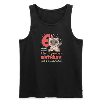 Cat for 6th birthday children six years old - Men's Premium Organic Tank Top - black - Front - AI Model Male 178 light (178cm)