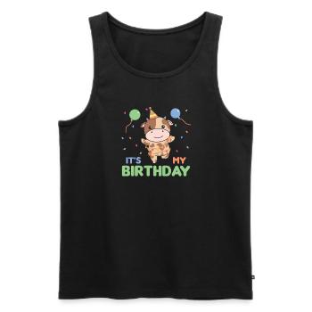 Vache pour anniversaire pour les enfants c’est mon anniversaire - Débardeur bio Premium Homme - noir - Devant - AI Model Male 178 light (178cm)