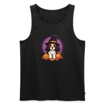 Halloween Witch Hat Pumpkin Dog Cavalier King - Men's Premium Organic Tank Top - black - Front - Michal (187cm)