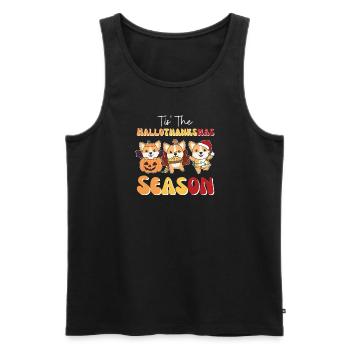 Tis' the Hallothanksmas Season Corgi - Men's Premium Organic Tank Top - black - Front - AI Model Male 178 light (178cm)