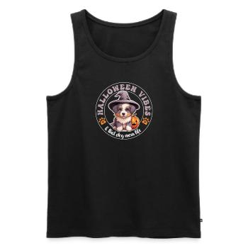Halloween Chapeau de Sorcière Citrouille Chien Berger Australien - Débardeur bio Premium Homme - noir - Devant - Michal (187cm)