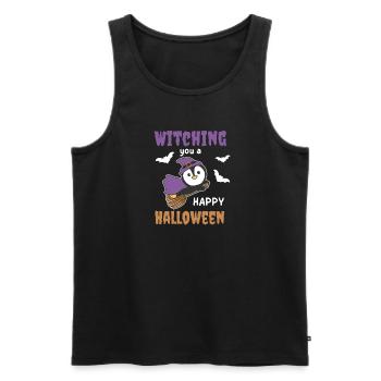 Pinguin Hexe Witching you a Happy Halloween - Männer Premium Bio Tank Top - Schwarz - Vorne - AI Model Male 178 light (178cm)