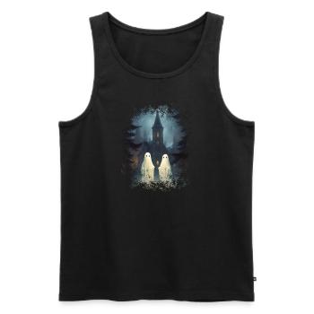 Vintage Ghost Church Cemetery Gothic Halloween - Men's Premium Organic Tank Top - black - Front - AI Model Male 178 light (178cm)