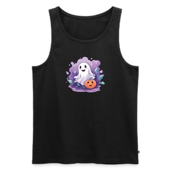 Halloween Groovy Ghost Hippie Pumpkin Vintage - Men's Premium Organic Tank Top - black - Front - AI Model Male 178 light (178cm)