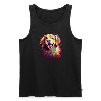Wasserfarben Farbenfroher Golden Retriever - Männer Premium Bio Tank Top - Schwarz - Vorne - Michal (187cm)
