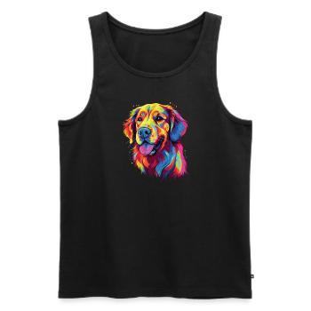 Wasserfarben Farbenfroher Golden Retriever - Männer Premium Bio Tank Top - Schwarz - Vorne - Michal (187cm)