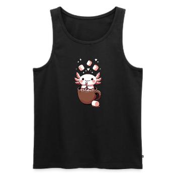 Chocolat chaud Kawaii Axolotl avec guimauves - Débardeur bio Premium Homme - noir - Devant - AI Model Male 178 light (178cm)