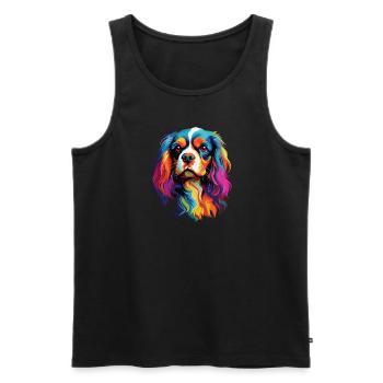 Aquarelle colorée Cavalier King Charles - Débardeur bio Premium Homme - noir - Devant - Michal (187cm)