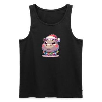 Weihnachtsmütze Weihnachten Lichterkette Hippo - Männer Premium Bio Tank Top - Schwarz - Vorne - Michal (187cm)