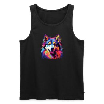 Aquarelle colorée Malamute d’Alaska - Débardeur bio Premium Homme - noir - Devant - Michal (187cm)