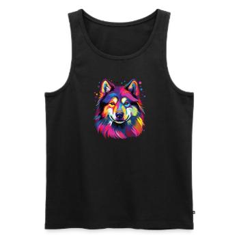 Aquarelle colorée Malamute d’Alaska - Débardeur bio Premium Homme - noir - Devant - Michal (187cm)
