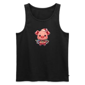 Santa Hat Christmas Fairy Lights Pig - Men's Premium Organic Tank Top - black - Front - Michal (187cm)