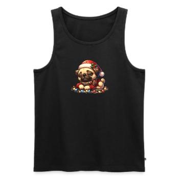 Santa Hat Christmas Fairy Lights Pug - Men's Premium Organic Tank Top - black - Front - Michal (187cm)