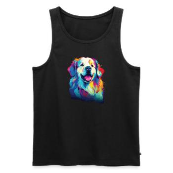 Aquarelle coloré chien de montagne des Pyrénées - Débardeur bio Premium Homme - noir - Devant - Michal (187cm)