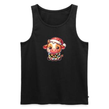 Santa Hat Christmas Fairy Lights Cow - Men's Premium Organic Tank Top - black - Front - Michal (187cm)