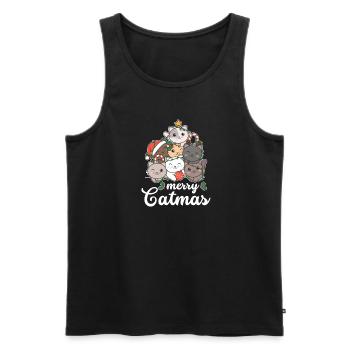 Merry Catma's Pun Cat Christmas - Men's Premium Organic Tank Top - black - Front - Michal (187cm)