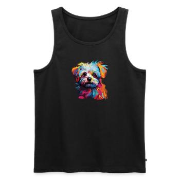 Watercolor Colorful Maltese - Men's Premium Organic Tank Top - black - Front - Michal (187cm)