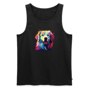 Aquarelle coloré chien de montagne des Pyrénées - Débardeur bio Premium Homme - noir - Devant - Michal (187cm)