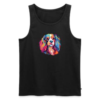 Aquarelle colorée Cavalier King Charles - Débardeur bio Premium Homme - noir - Devant - Michal (187cm)