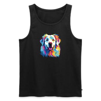 Aquarelle coloré chien de montagne des Pyrénées - Débardeur bio Premium Homme - noir - Devant - Michal (187cm)