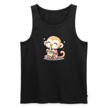 Kawaii Bubble Tea Boba Cappuccino Singe - Débardeur bio Premium Homme - noir - Devant - Michal (187cm)