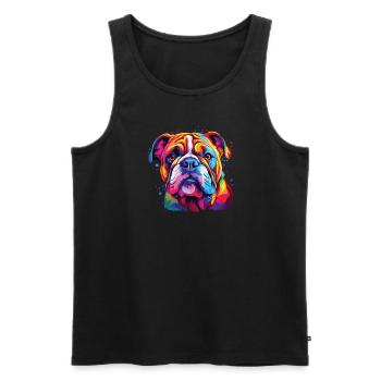 Aquarelle colorée bouledogue américain - Débardeur bio Premium Homme - noir - Devant - Michal (187cm)