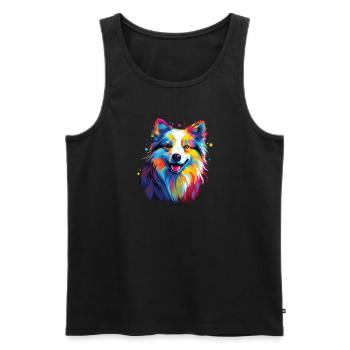 Aquarelle coloré chien esquimau américain - Débardeur bio Premium Homme - noir - Devant - Michal (187cm)