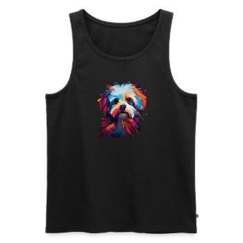 Watercolor Colorful Maltese - Men's Premium Organic Tank Top - black - Front - Michal (187cm)