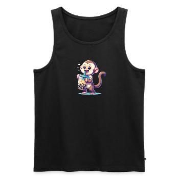 Kawaii Bubble Tea Boba Cappuccino Singe - Débardeur bio Premium Homme - noir - Devant - Michal (187cm)