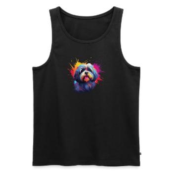 Wasserfarben Farbenfroher Lhasa Apso - Männer Premium Bio Tank Top - Schwarz - Vorne - AI Model Male 178 light (178cm)