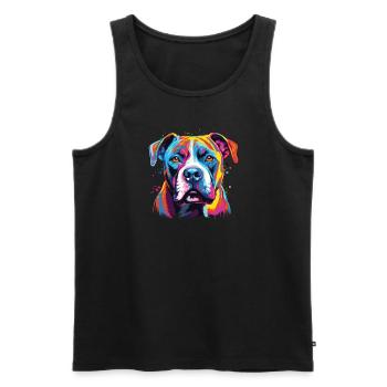 Aquarelle Coloré Bouledogue Américain - Débardeur bio Premium Homme - noir - Devant - Michal (187cm)