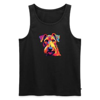 Aquarelle colorée Airedale Terrier - Débardeur bio Premium Homme - noir - Devant - Michal (187cm)