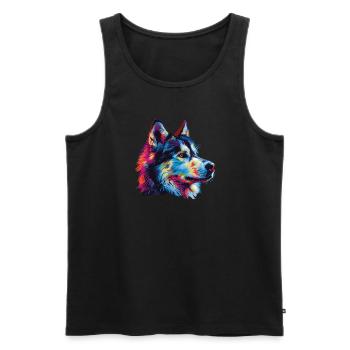 Aquarelle colorée Malamute d’Alaska - Débardeur bio Premium Homme - noir - Devant - Michal (187cm)