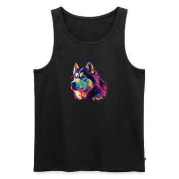 Aquarelle colorée Malamute d’Alaska - Débardeur bio Premium Homme - noir - Devant - Michal (187cm)