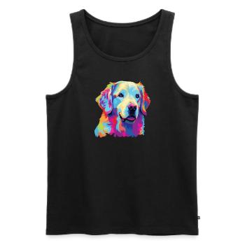 Aquarelle colorée Kuvasz - Débardeur bio Premium Homme - noir - Devant - Michal (187cm)