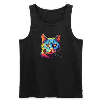 Watercolor Colorful Domestic Shorthair - Men's Premium Organic Tank Top - black - Front - Michal (187cm)