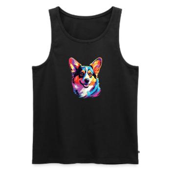 Aquarelle colorée Pembroke Welsh Corgi - Débardeur bio Premium Homme - noir - Devant - Michal (187cm)
