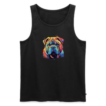 Wasserfarben Farbenfroher Chinese Shar Pei - Männer Premium Bio Tank Top - Schwarz - Vorne - Michal (187cm)